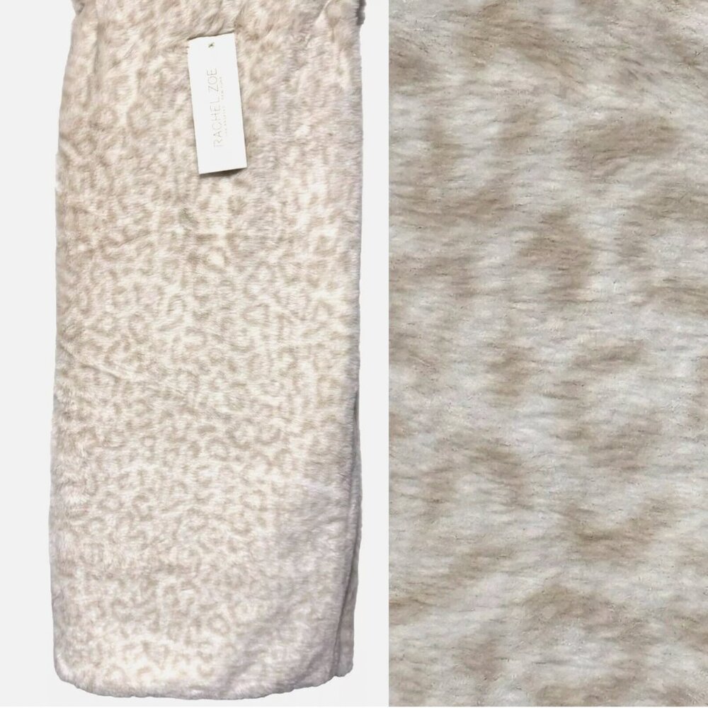 Rachel Zoe Snow Leopard Print Faux Fur Throw Blanket Cream Tan 50x70 Luxury NEW